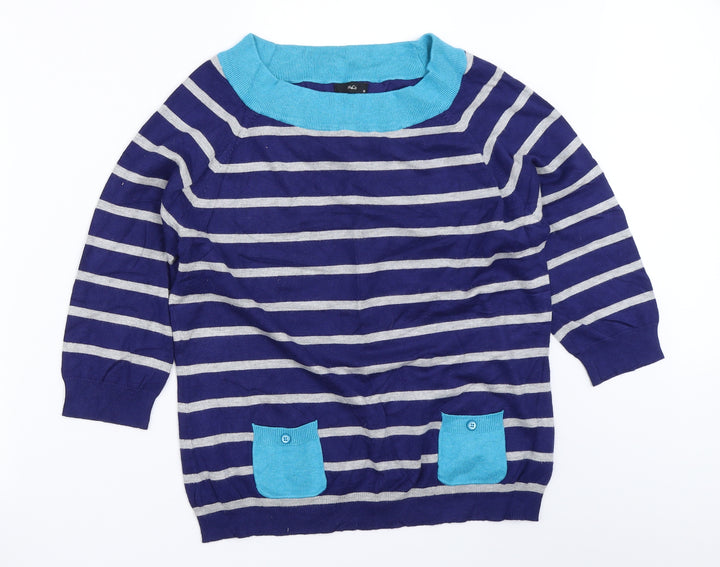 M&Co Womens Blue Striped Pullover Jumper Size 16