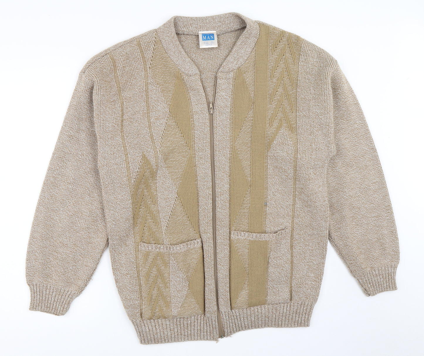 Premier MAN Mens Beige   Full Zip Jumper Size M