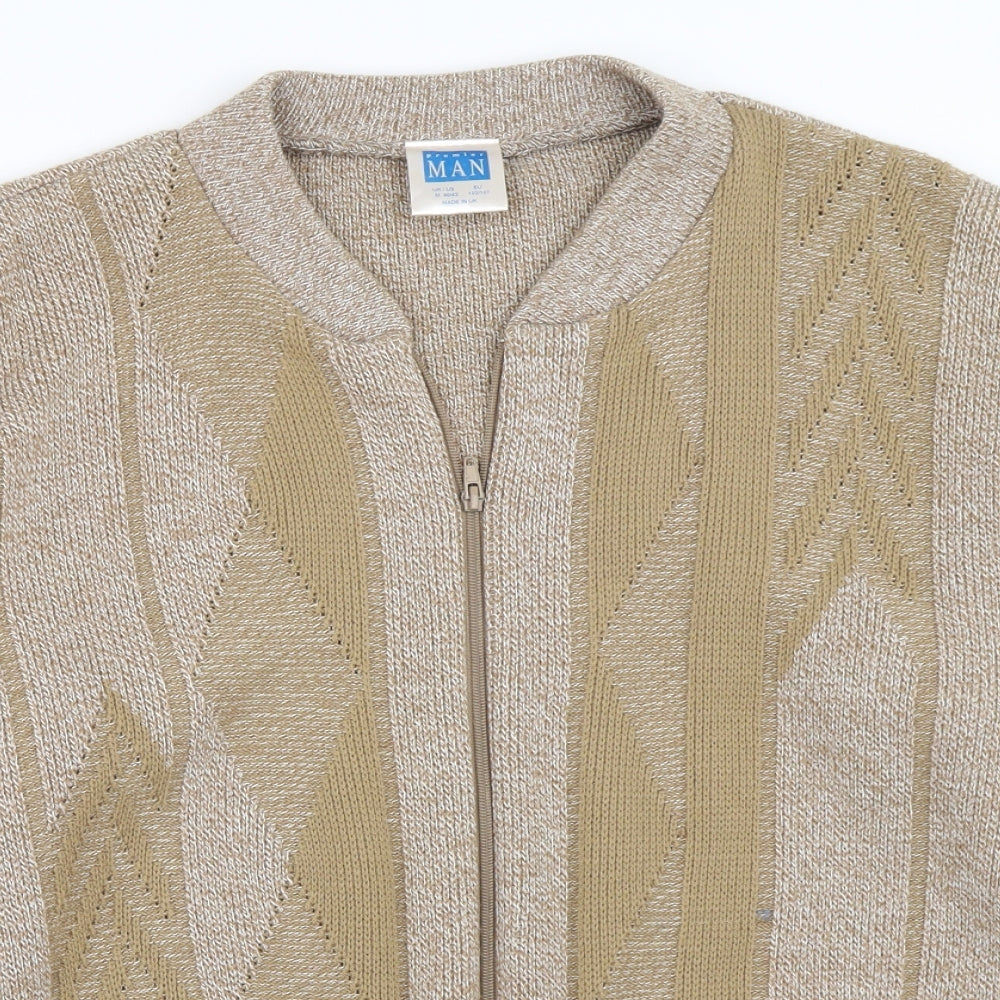 Premier MAN Mens Beige   Full Zip Jumper Size M