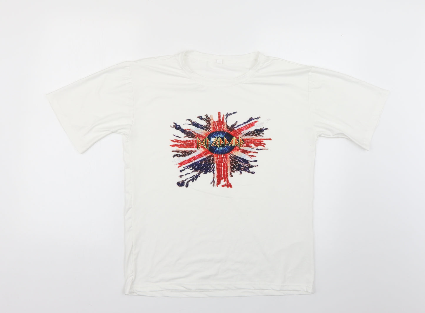 Preworn Mens White Geometric   T-Shirt Size L
