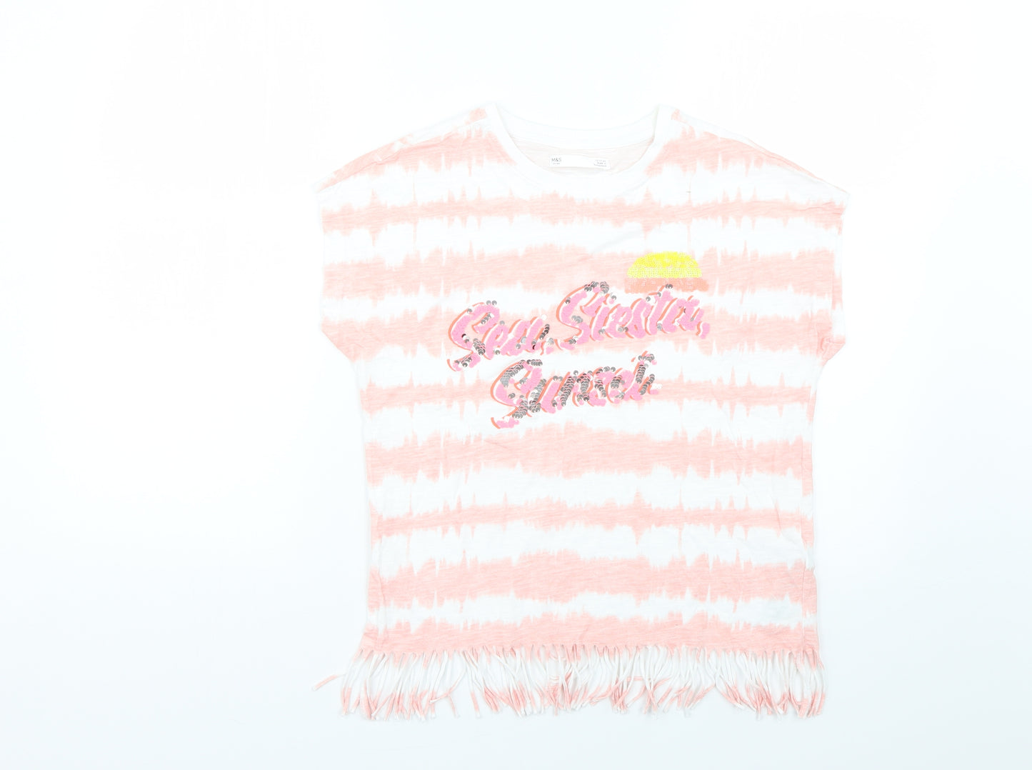 Marks and Spencer Girls Multicoloured Geometric  Basic T-Shirt Size 12-13 Years