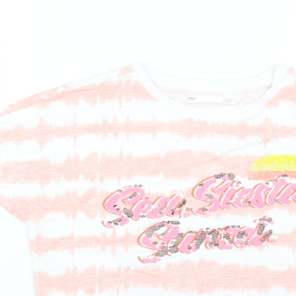 Marks and Spencer Girls Multicoloured Geometric  Basic T-Shirt Size 12-13 Years