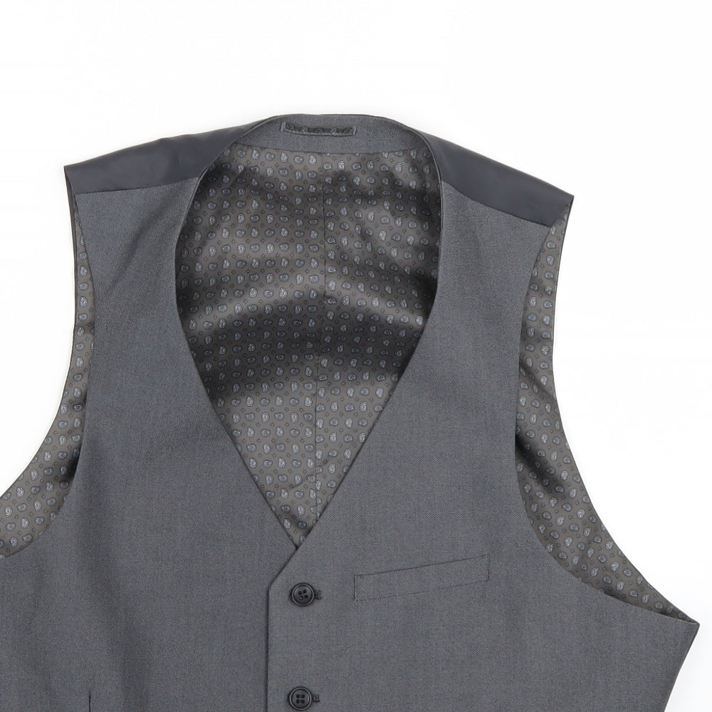 Fellini Mens Grey   Jacket Suit Waistcoat Size S