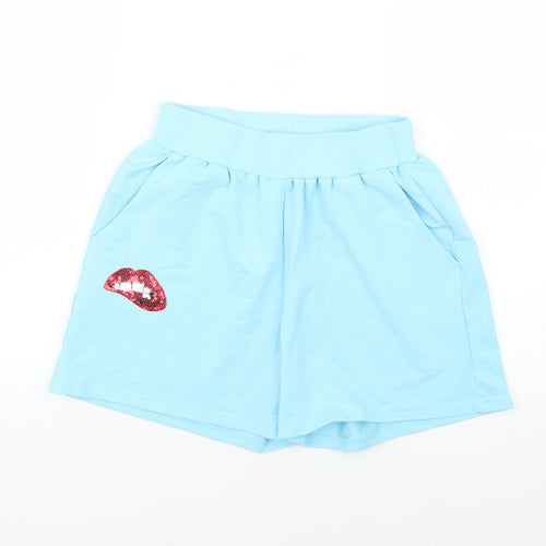 flamode Womens Blue Geometric  Cut-Off Shorts Size S