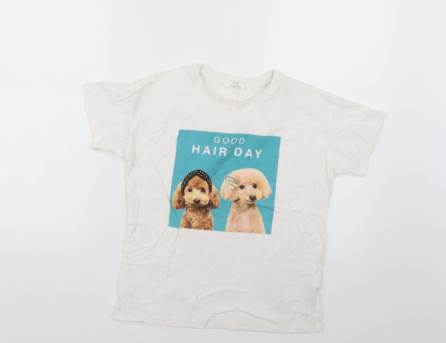 Marks and Spencer Girls White Geometric  Basic T-Shirt Size 11-12 Years