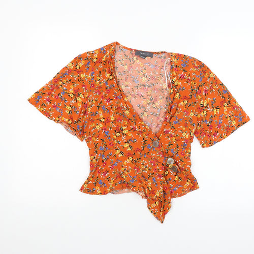Primark Womens Orange Floral  Cardigan Jumper Size 6