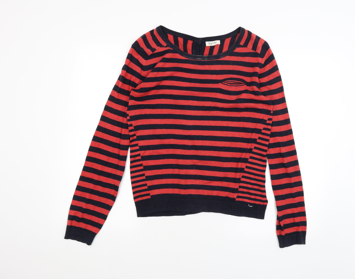 lazy in Womens Red Striped  Basic T-Shirt Size 6