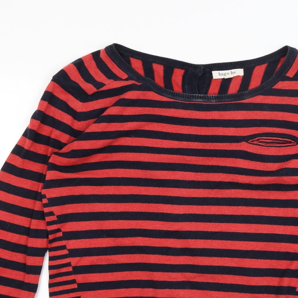 lazy in Womens Red Striped  Basic T-Shirt Size 6