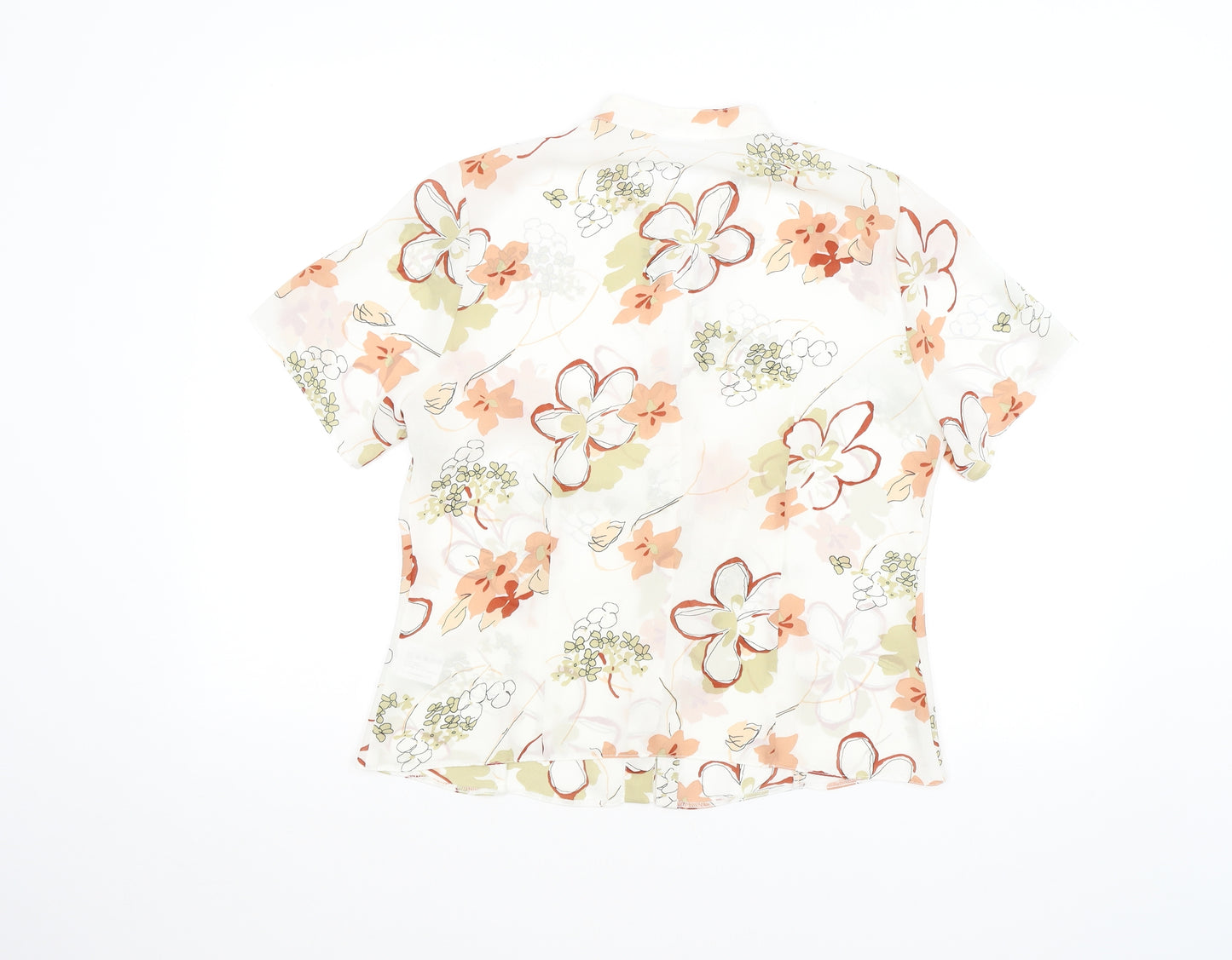 Roman Womens White Floral  Basic Button-Up Size 14