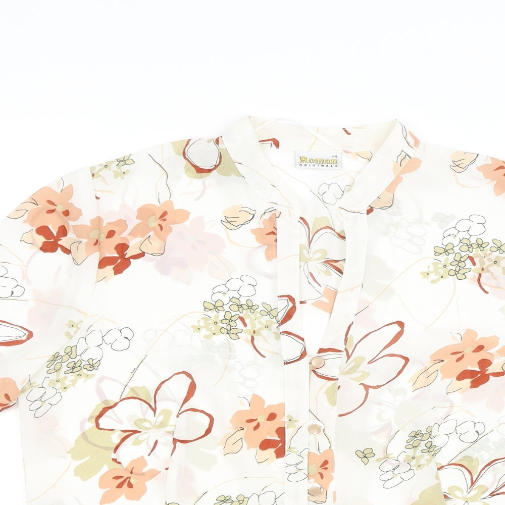 Roman Womens White Floral  Basic Button-Up Size 14