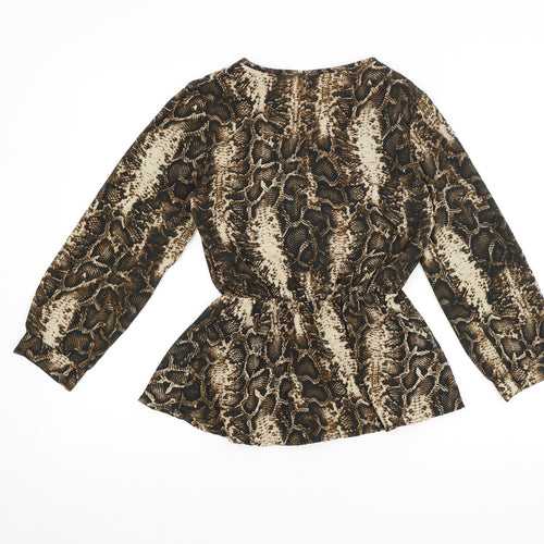 Boohoo Womens Brown Animal Print  Basic Blouse Size 6