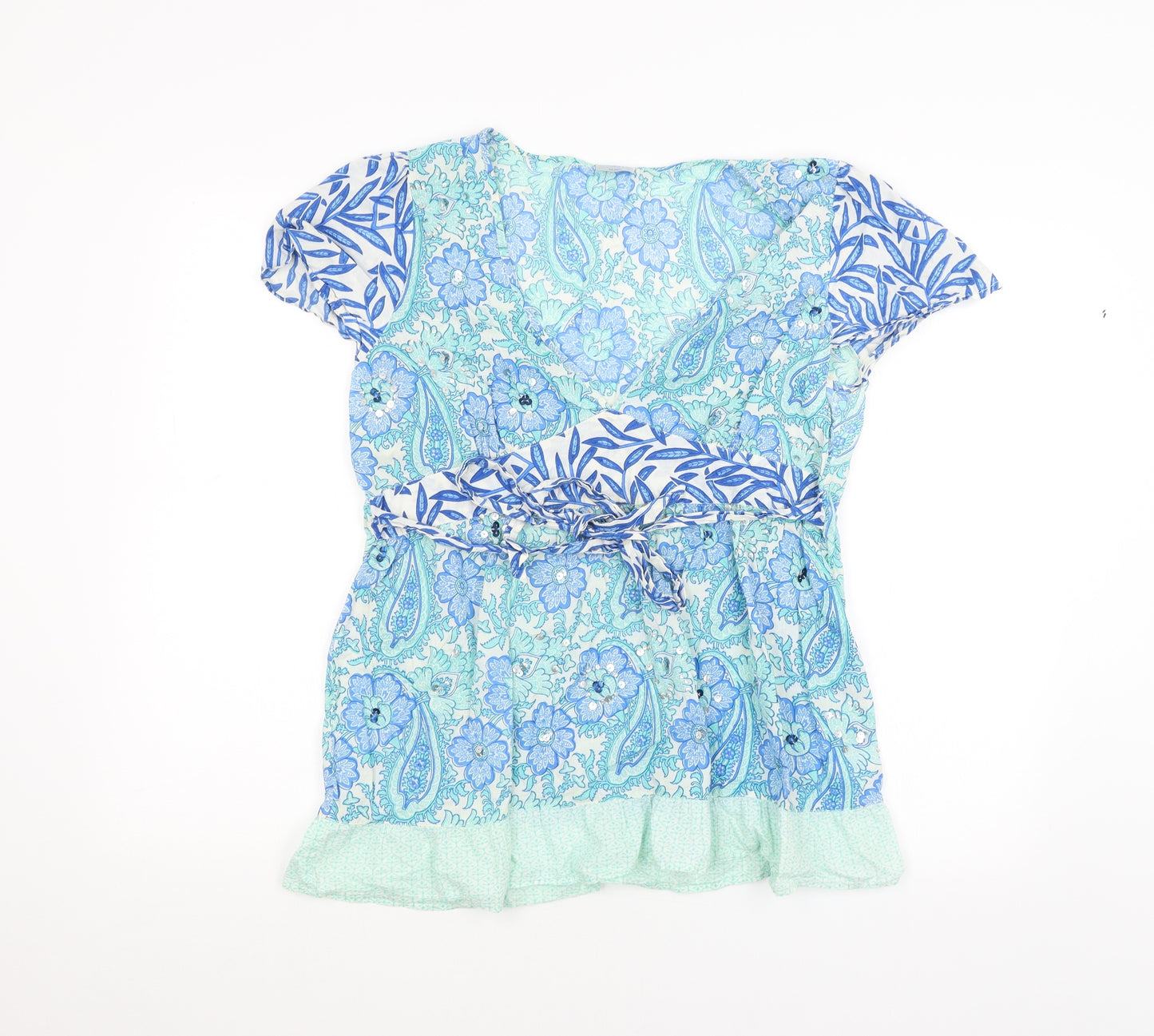 Oasis Womens Blue Floral  Basic Blouse Size 14