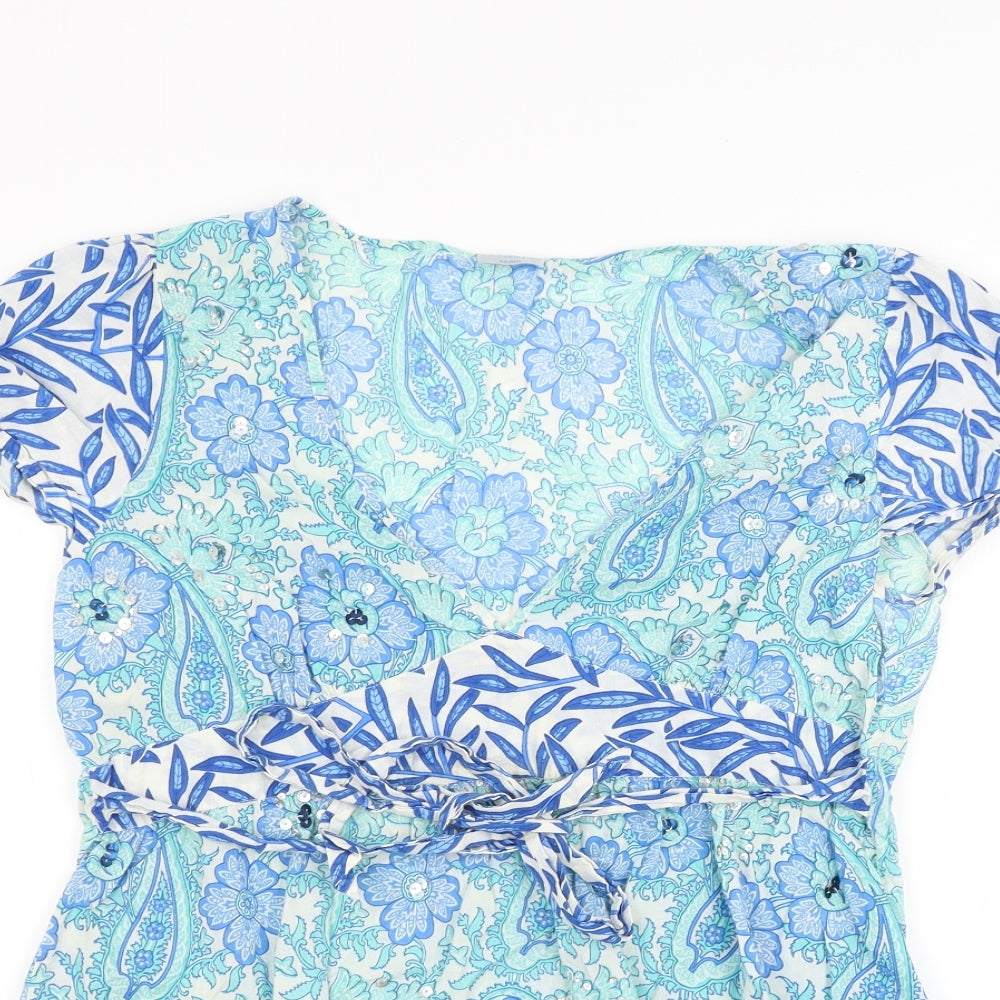 Oasis Womens Blue Floral  Basic Blouse Size 14