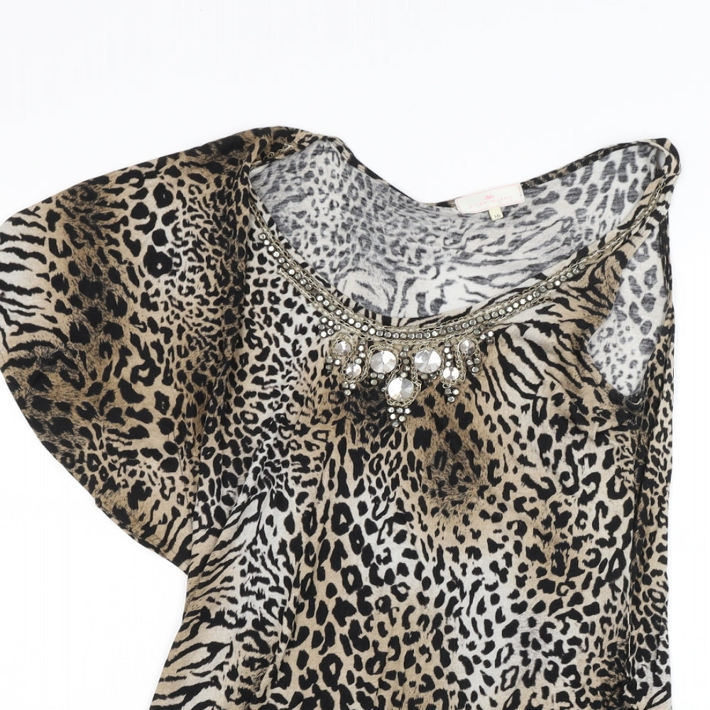 River Island Womens Brown Animal Print  Basic Blouse Size 16