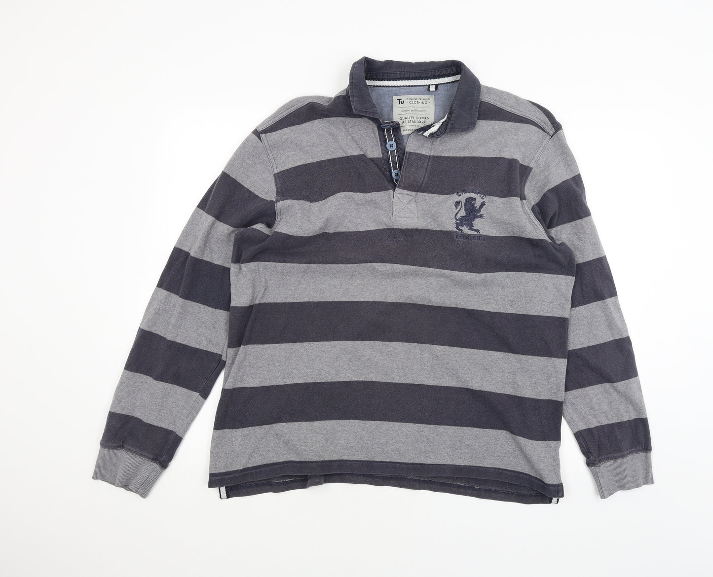 TU Mens Grey Striped   Polo Size L