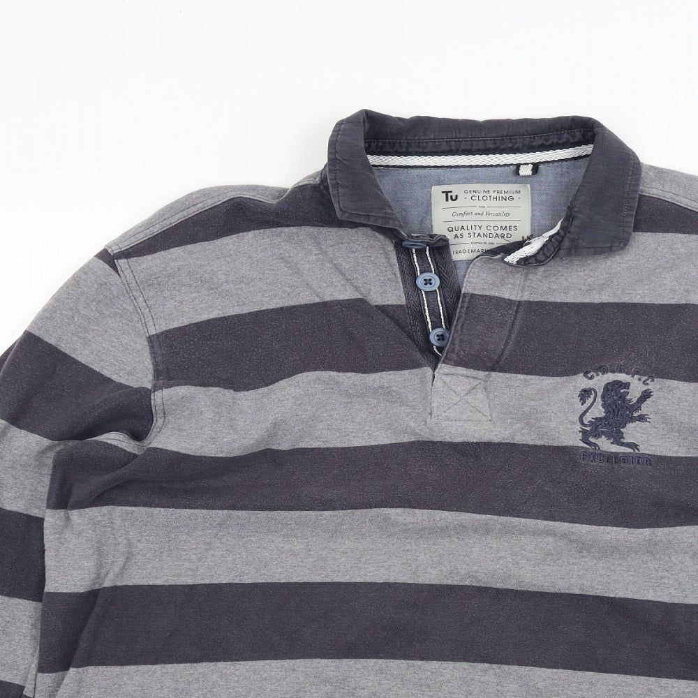 TU Mens Grey Striped   Polo Size L