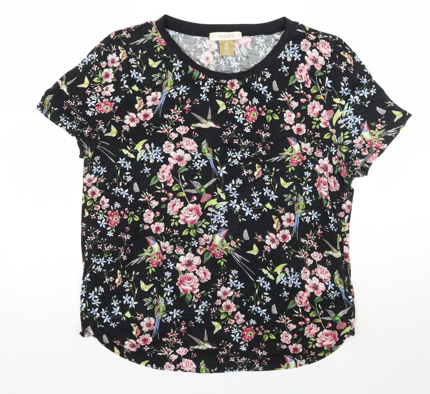 Oasis Womens Black Floral  Basic T-Shirt Size L