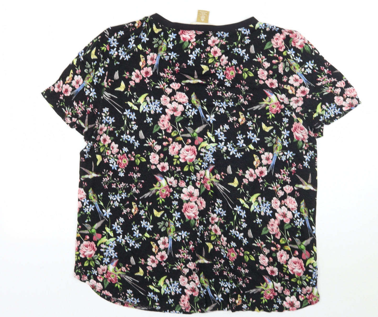 Oasis Womens Black Floral  Basic T-Shirt Size L
