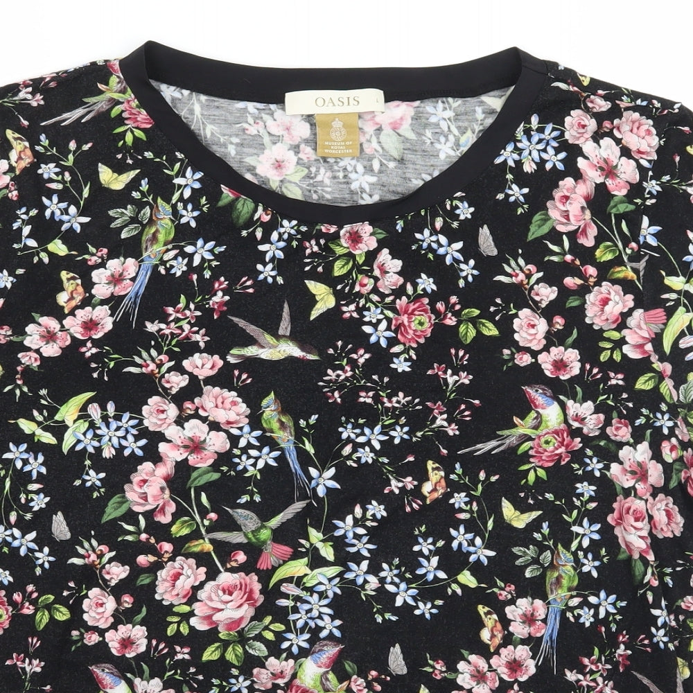 Oasis Womens Black Floral  Basic T-Shirt Size L