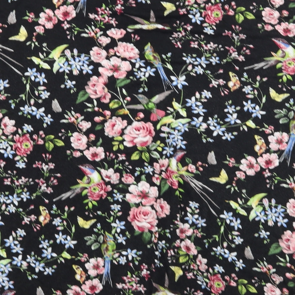 Oasis Womens Black Floral  Basic T-Shirt Size L