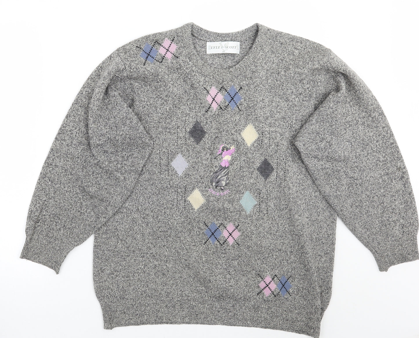 Lyle & Scott Mens Grey Geometric  Pullover Jumper Size L