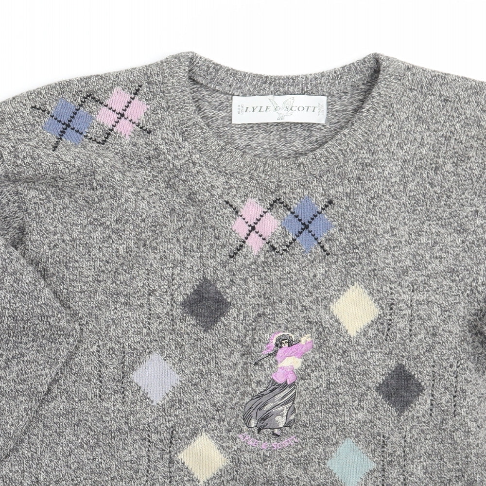 Lyle & Scott Mens Grey Geometric  Pullover Jumper Size L