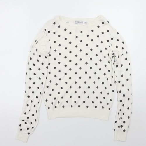 Brave Soul Womens White Polka Dot  Pullover Jumper Size M