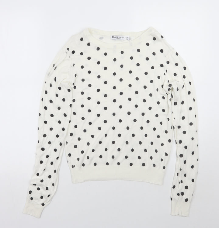 Brave Soul Womens White Polka Dot  Pullover Jumper Size M