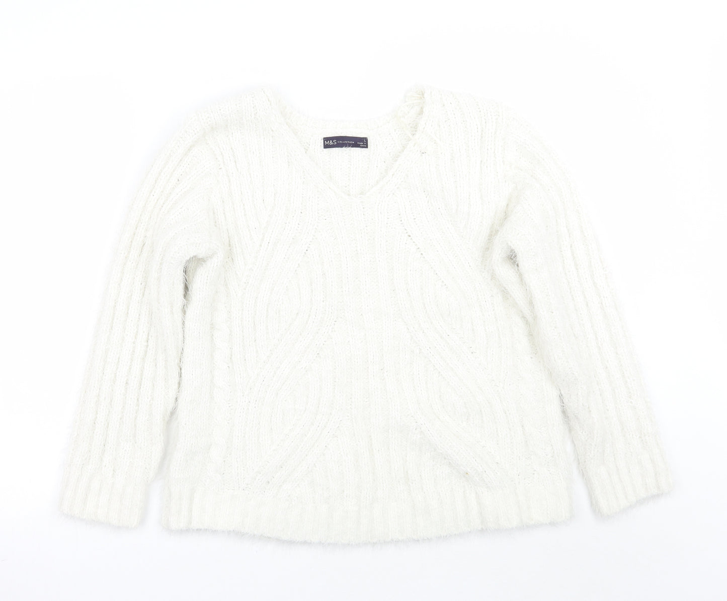 Marks and Spencer Womens White   Pullover Jumper Size L