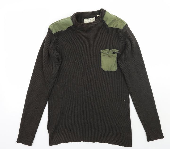 Brave Soul Mens Green Pullover Jumper Size L