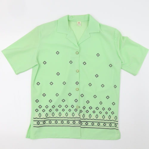 Preworn Womens Green Geometric  Basic Blouse Size 14