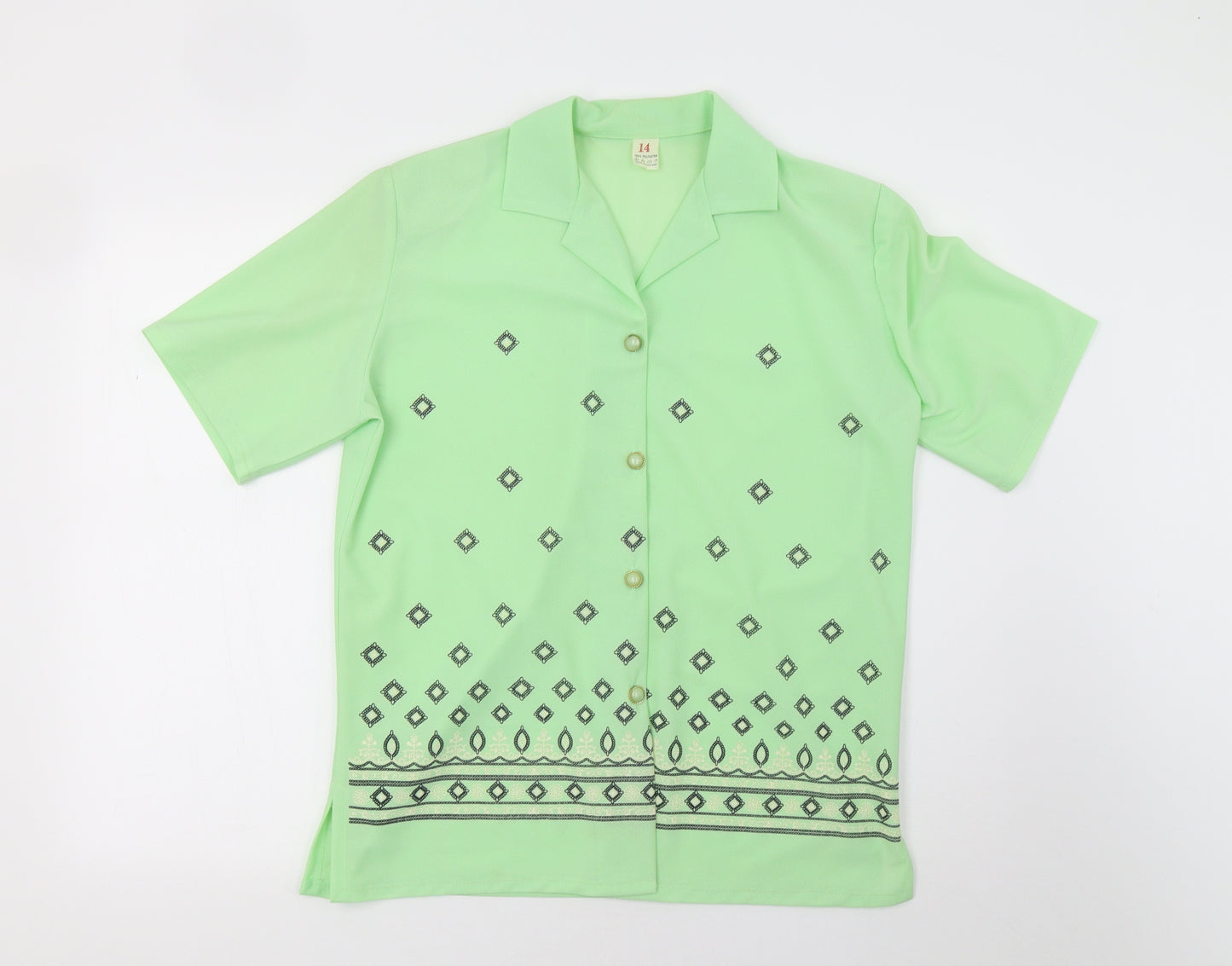 Preworn Womens Green Geometric  Basic Blouse Size 14