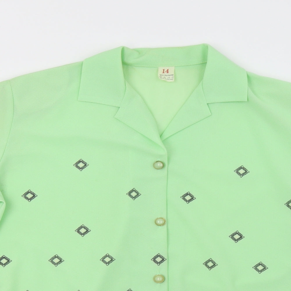 Preworn Womens Green Geometric  Basic Blouse Size 14