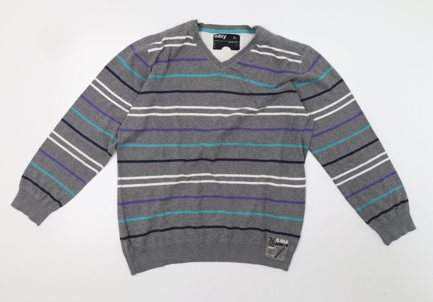 Matalan Mens Grey Striped Knit Pullover Sweatshirt Size XL