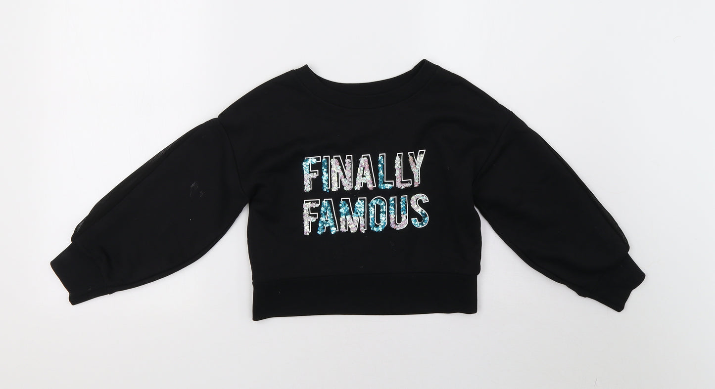 River Island Girls Black   Pullover Sweatshirt Size 6 Years