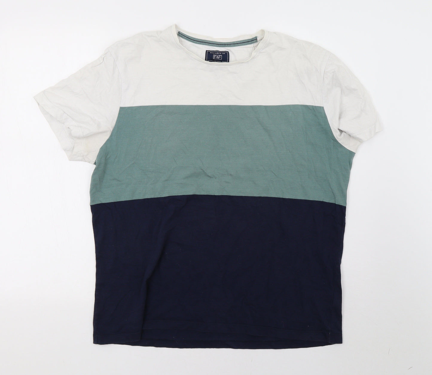 F&F Mens Blue Striped   T-Shirt Size L