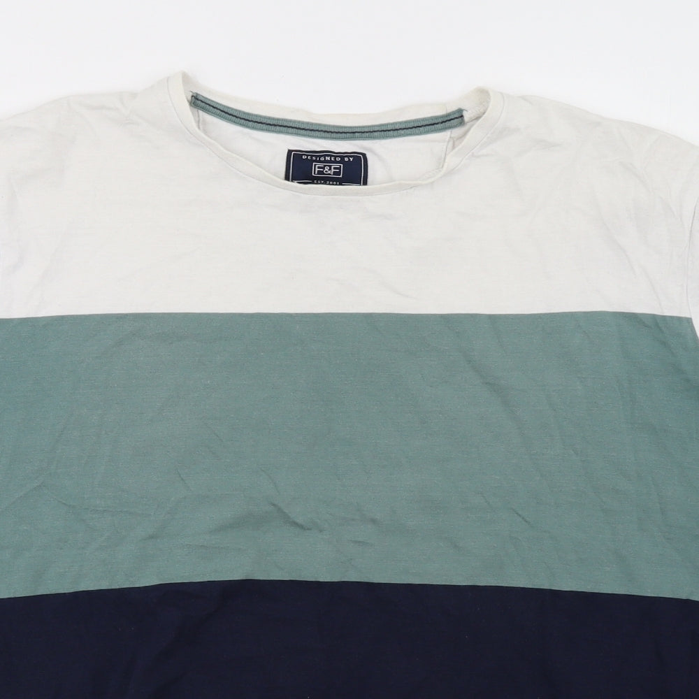 F&F Mens Blue Striped   T-Shirt Size L