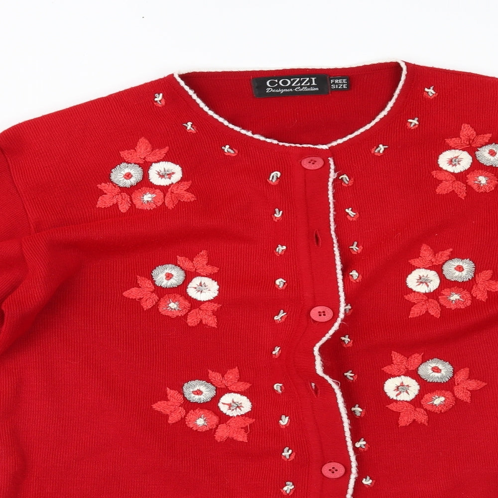 Cozzi Womens Red   Cardigan Jumper One Size
