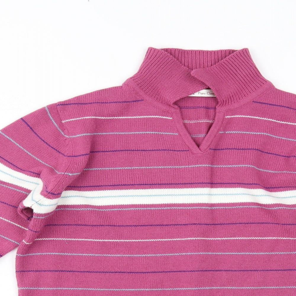 EWM Womens Pink Striped  Basic Polo Size M