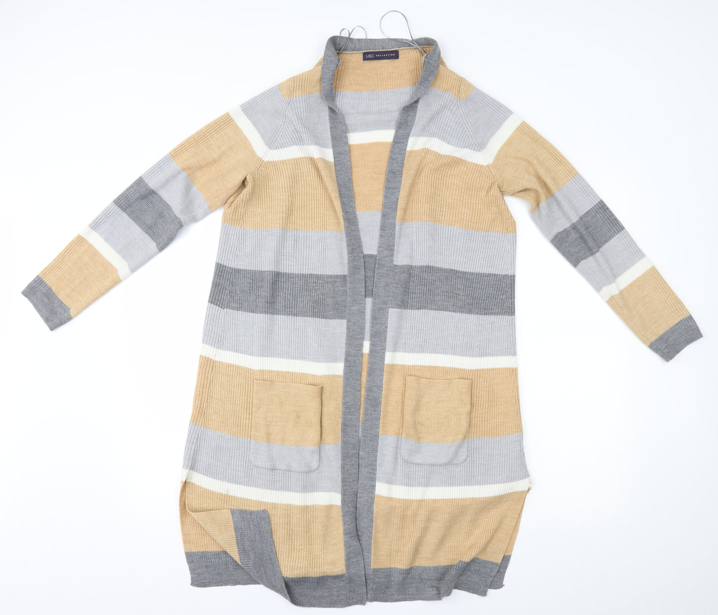 M&S Womens Beige Striped  Cardigan Jumper Size L