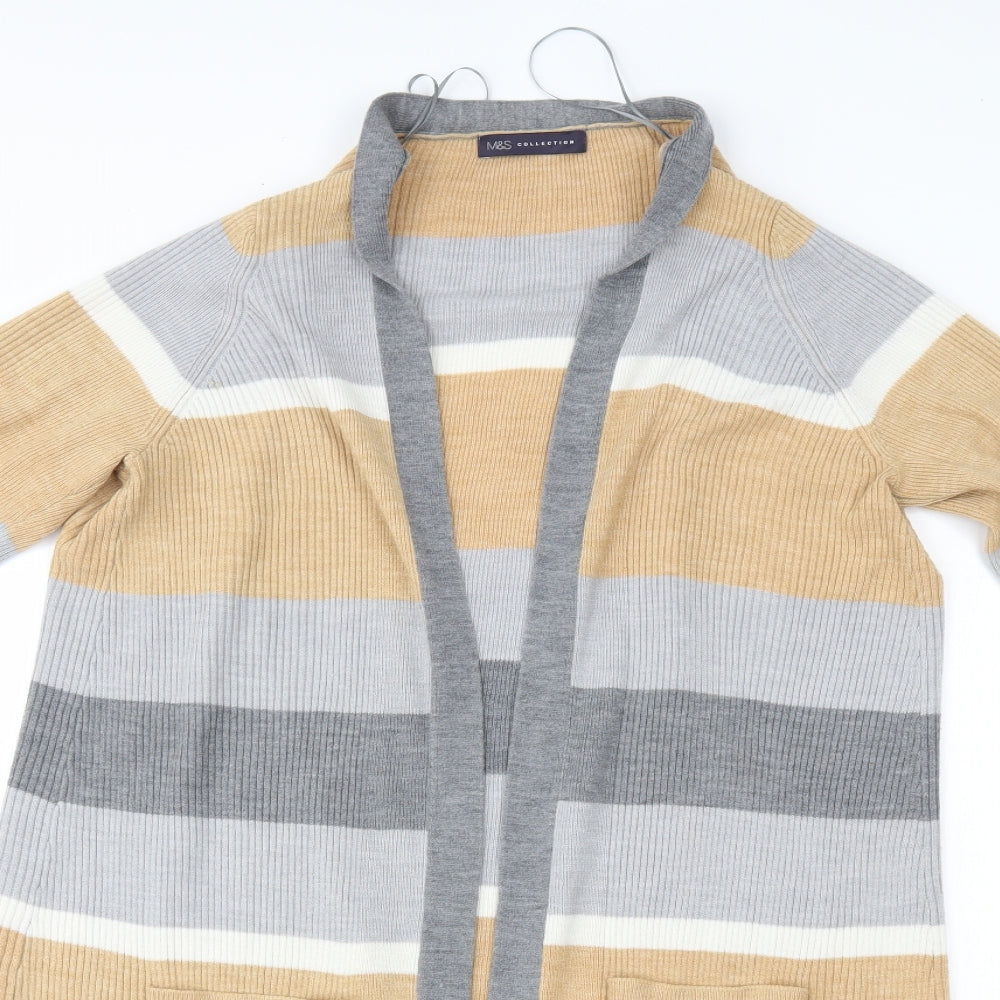 M&S Womens Beige Striped  Cardigan Jumper Size L