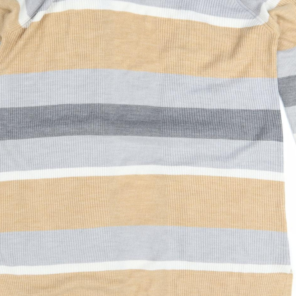 M&S Womens Beige Striped  Cardigan Jumper Size L