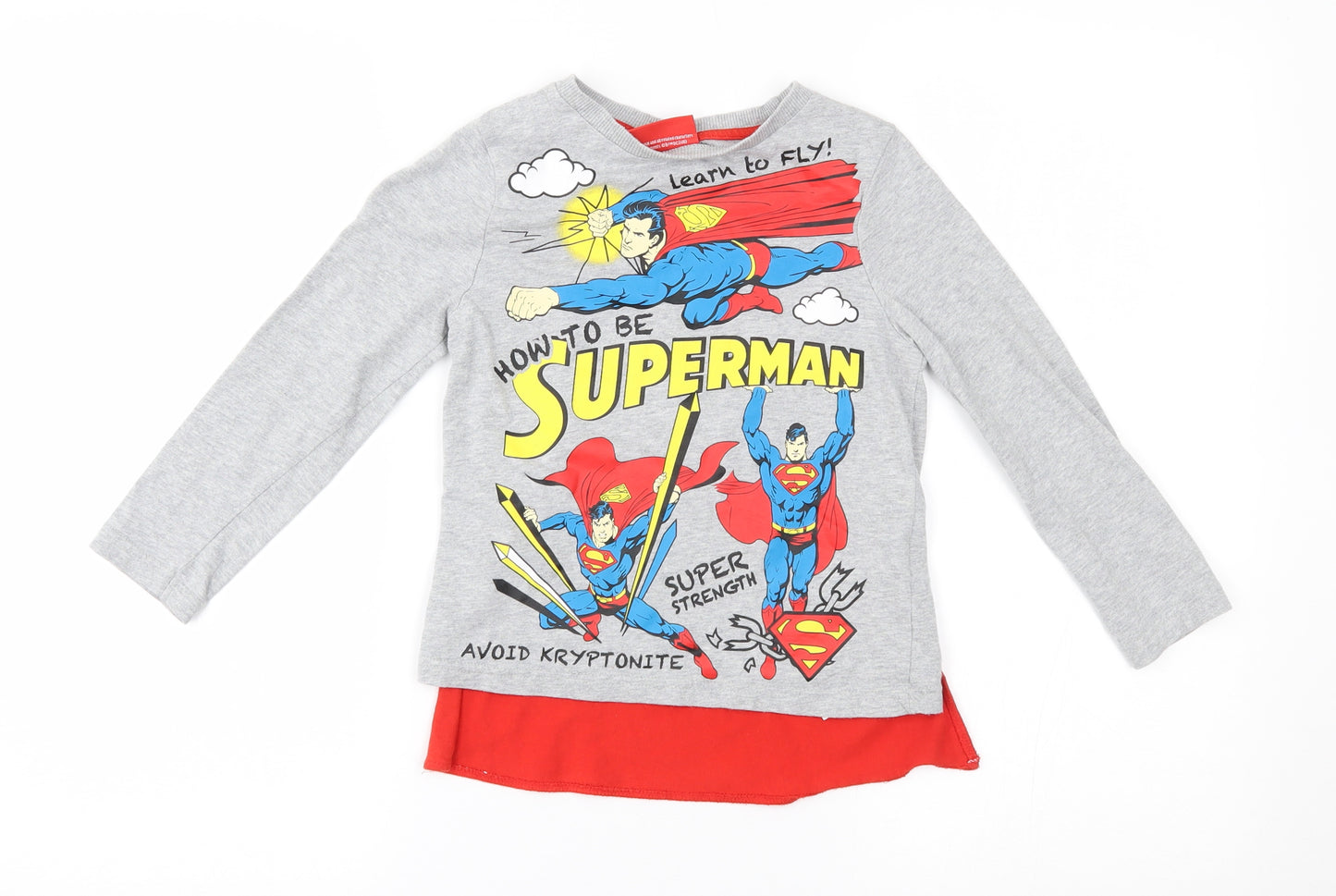 Superman Boys Grey   Basic T-Shirt Size 5-6 Years  - superman with cape