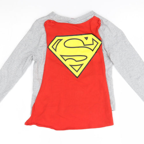 Superman Boys Grey   Basic T-Shirt Size 5-6 Years  - superman with cape