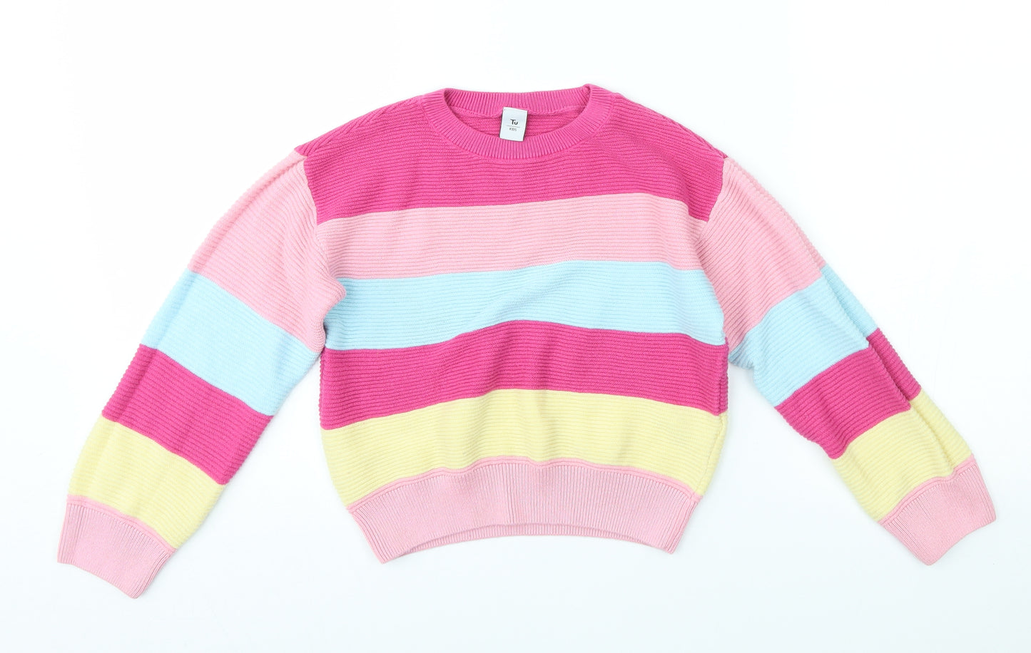 TU Girls Pink Striped  Pullover Jumper Size 7 Years