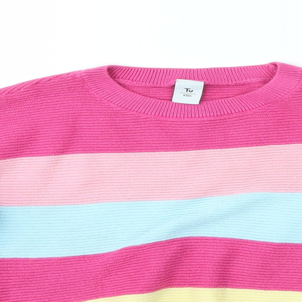 TU Girls Pink Striped  Pullover Jumper Size 7 Years