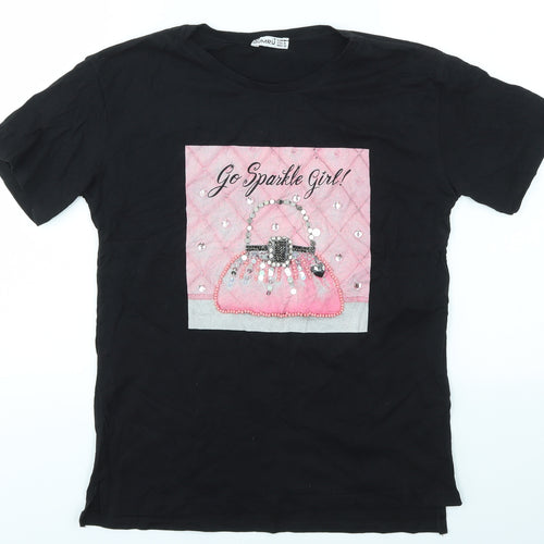 QUMRU Womens Black   Basic T-Shirt Size M