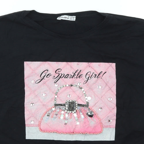 QUMRU Womens Black   Basic T-Shirt Size M