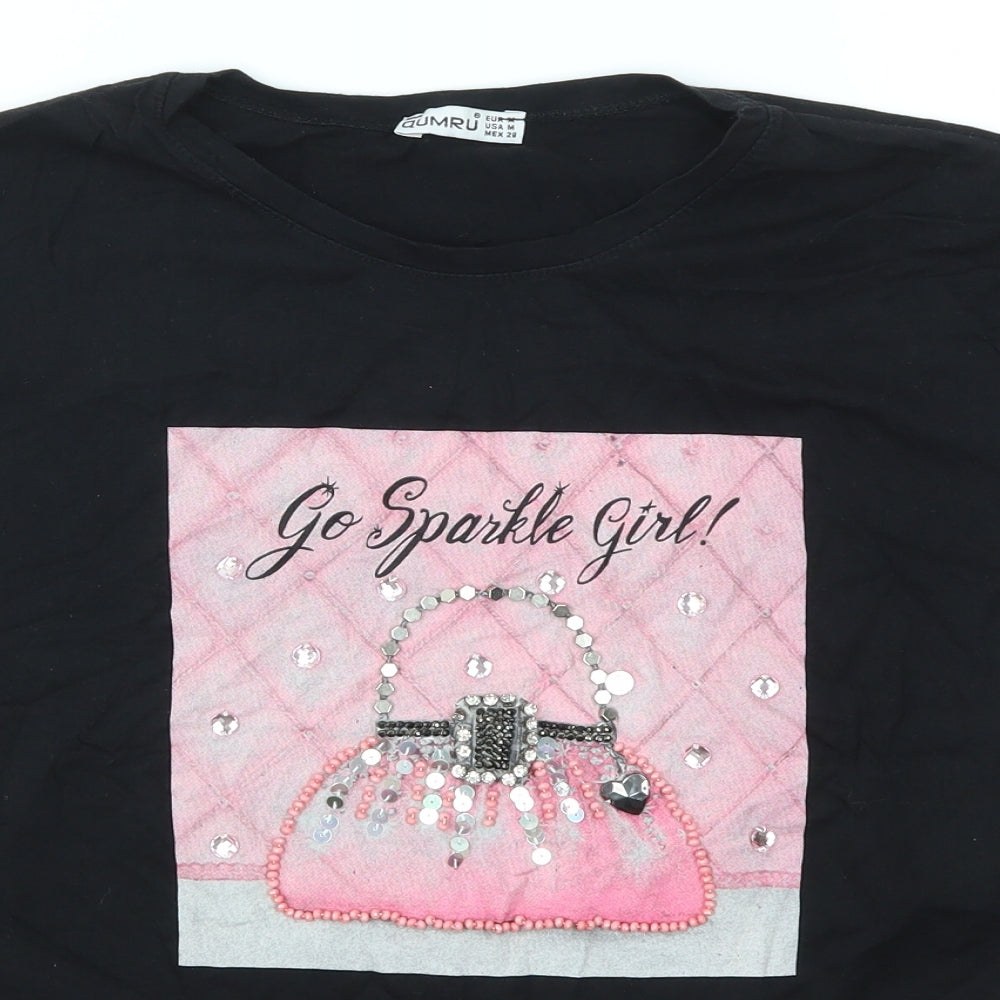 QUMRU Womens Black   Basic T-Shirt Size M