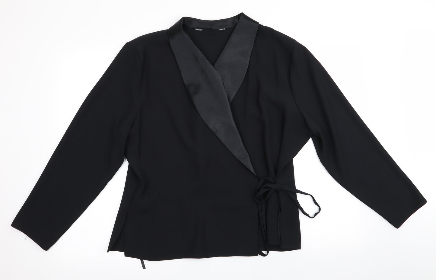 Preworn Womens Black   Wrap Blouse Size 20  - Wrap Blouse - Satin Look Collard
